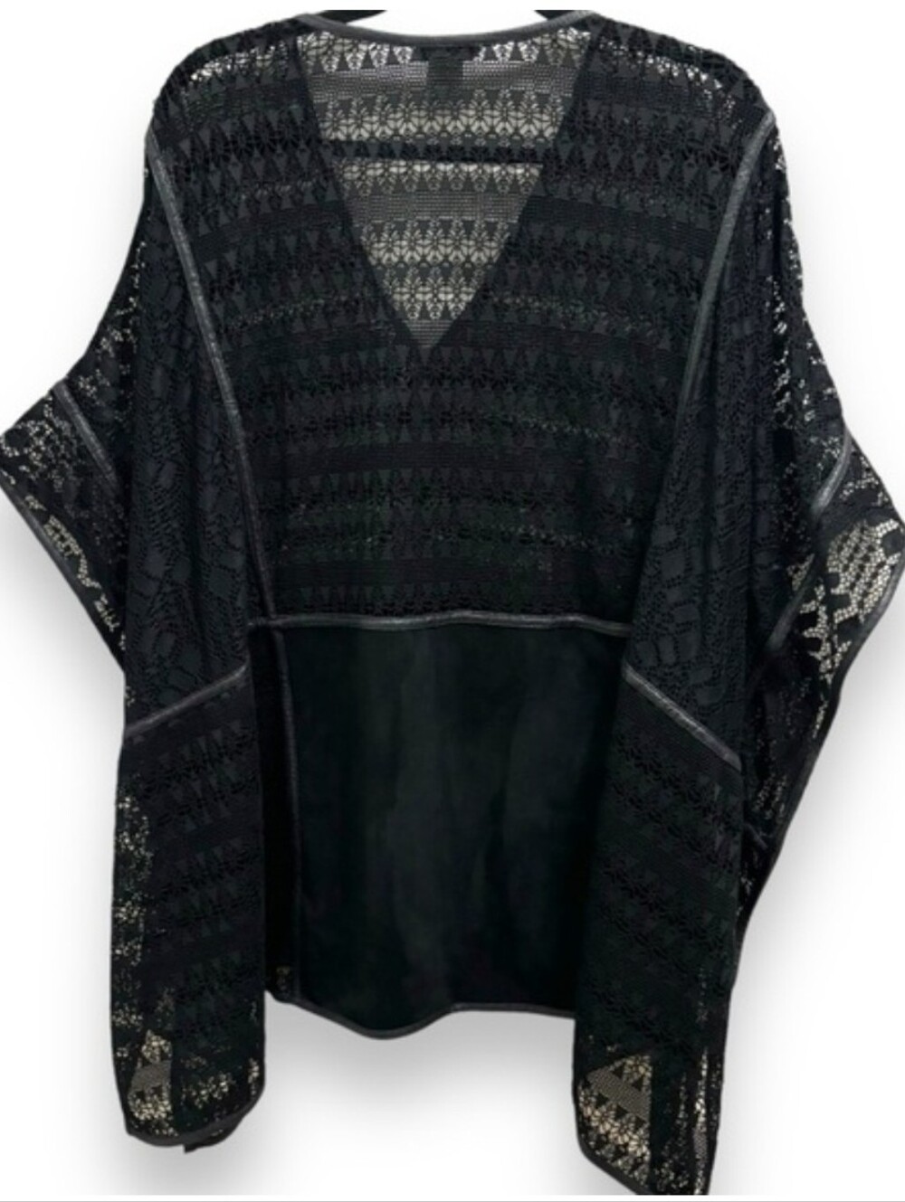 John Mark Black Suede Crochet Vneck Poncho - XL